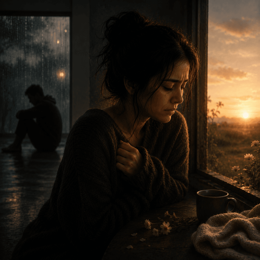 Hidden sadness behind a smile and emotional pain