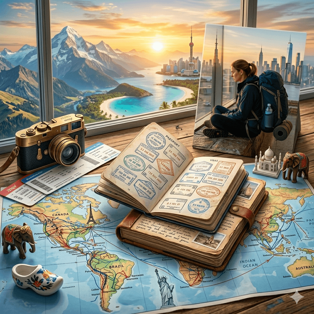 Passport filled with stamps from solo travel adventures